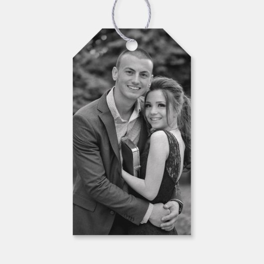 ブラックアンドホワイトの写真 結婚式の感謝の品 ギフトタグ (裏面)