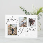 ブラックアンドホワイトの楽しいクリスマスの写真 シーズンカード (スタンド正面)