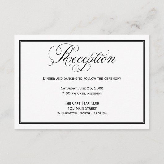 ブラックアンドホワイトの結婚式の披露宴詳細カード エンクロージャーカード (正面)