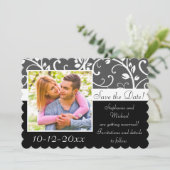 ブラックアンドホワイトの花の写真 保存日カード セーブザデート (スタンド正面)