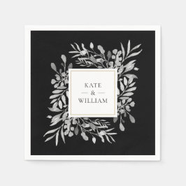 ブラックアンドホワイトの葉のゴールド スタンダードカクテルナプキン