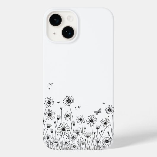 ブラックアンドホワイトの野の花iPhone 14ケース Case-Mate iPhoneケース (裏面)