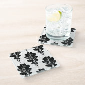 ブラックアンドホワイトオークリーフプリント ガラスコースター (アングル)