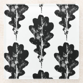 ブラックアンドホワイトオークリーフプリント ガラスコースター
