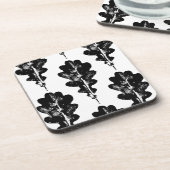 ブラックアンドホワイトオークリーフプリント コースター (左側)