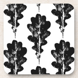 ブラックアンドホワイトオークリーフプリント コースター