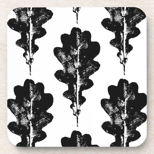 ブラックアンドホワイトオークリーフプリント コースター (正面)