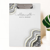 ブラックアンドホワイトグリッターアゲテジオデラックスシック クリップボード