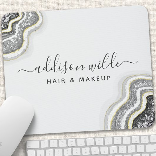 ブラックアンドホワイトグリッターアゲテジオデラックスシック マウスパッド