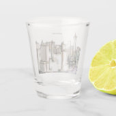 ブラックアンドホワイトスカイラインニューヨークシティスケッチ ショットグラス (裏面)