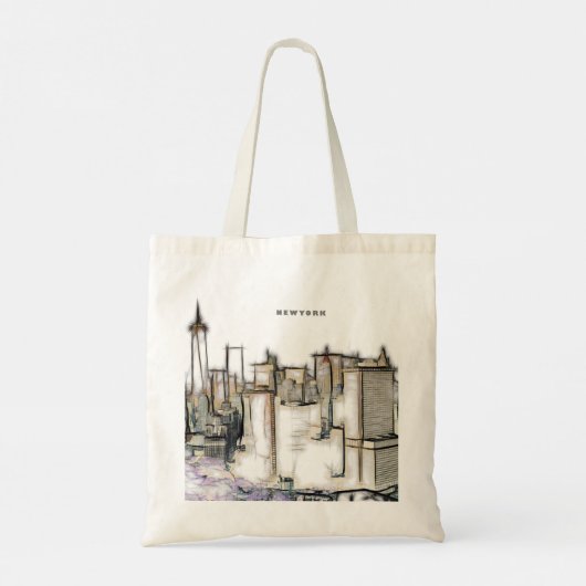 ブラックアンドホワイトスカイラインニューヨークシティスケッチ トートバッグ (裏面)