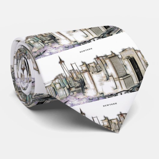 ブラックアンドホワイトスカイラインニューヨークシティスケッチ ネクタイ (ロール)