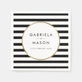 ブラックアンドホワイトストライプチックゴールドウェディング スタンダードカクテルナプキン (正面)