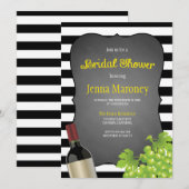 ブラックアンドホワイトストライプ ワイン グレープ ブライダルシャワー 招待状 (正面/裏面)