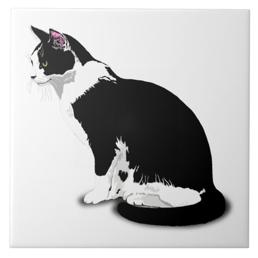 ブラックアンドホワイトタキシード猫カスタム タイル (正面)