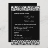 ブラックアンドホワイトダマスク結婚式招待状 招待状 (正面/裏面)