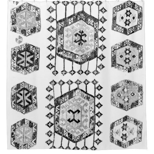 ブラックアンドホワイトトライアングルファームハウス シャワーカーテン (正面)