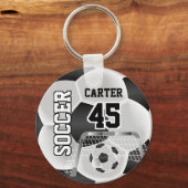 ブラックアンドホワイトパーソナライズサッカー⚽💖 キーホルダー (正面)