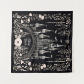 ブラックアンドホワイトフェアユタリーキャッスルイラストレーション タペストリー (正面(横))