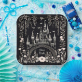 ブラックアンドホワイトフェアユタリーキャッスルイラストレーション ペーパープレート (パーティー)