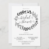 ブラックアンドホワイトフローラガーランドブライダルシャワー 招待状 (正面)