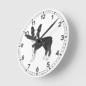 ブラックアンドホワイトボストンテリアードッグイラストレーション ラウンド壁時計 (傾斜)