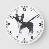 ブラックアンドホワイトボストンテリアードッグイラストレーション ラウンド壁時計 (正面)