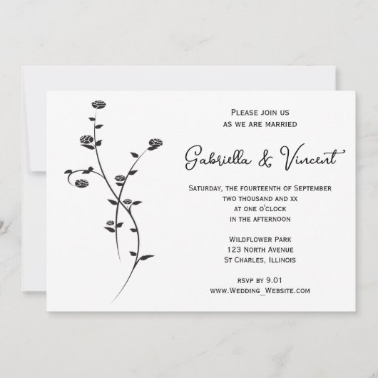 ブラックアンドホワイトローゼス結婚式招待状 招待状 (正面)