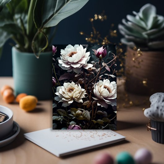 ブラックアンドホワイトローゼズウォーターカラーアイアート誕生日 カード