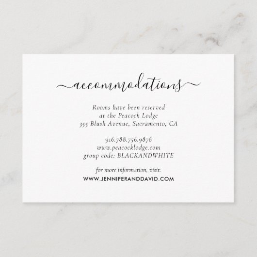 ブラックアンドホワイト結婚ズホテルアコモデーション エンクロージャーカード (正面)