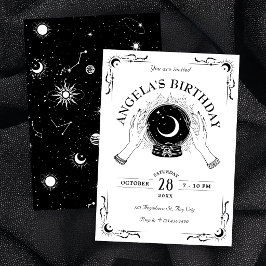 ブラックアンドホワイト魔法の月クリスタルボール 誕生日 招待状
