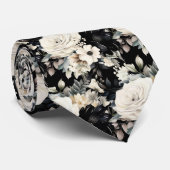 ブラックアンドホワイト ウォーターカラー フローラル フォーマル ネックタイ ネクタイ (ロール)