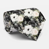 ブラックアンドホワイト ウォーターカラー フローラル フォーマル ネックタイ ネクタイ (ロール)