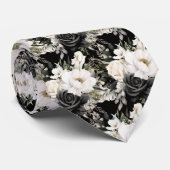 ブラックアンドホワイト ウォーターカラー フローラル フォーマル ネックタイ ネクタイ (ロール)