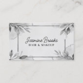 ブラックアンドホワイト エレガント ボタニカル リーフ 名刺 (正面)