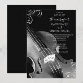 ブラックアンドホワイト クラシックバイオリン ウェディング 招待状 (正面/裏面)