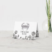 ブラックアンドホワイト ゴシック フラワー スカル ウェディング サンキューカード (正面)