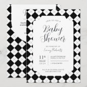 ブラックアンドホワイト スクエアアーガイル ジェンダーニュートラル 招待状 (正面/裏面)