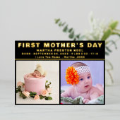 ブラックアンドホワイト | スクリプト ファースト マザーズデー フォト 箔シーズンカード (立ち正面)