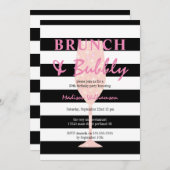 ブラックアンドホワイト ストライプ | ピンクシャンパン 誕生日 招待状 (正面/裏面)