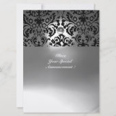 ブラックアンドホワイト ダマスク ジェム ストーン モノグラム 招待状 (裏面)