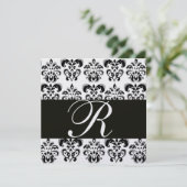 ブラックアンドホワイト ダマスク モノグラム アイス メタリック 招待状 (スタンド正面)