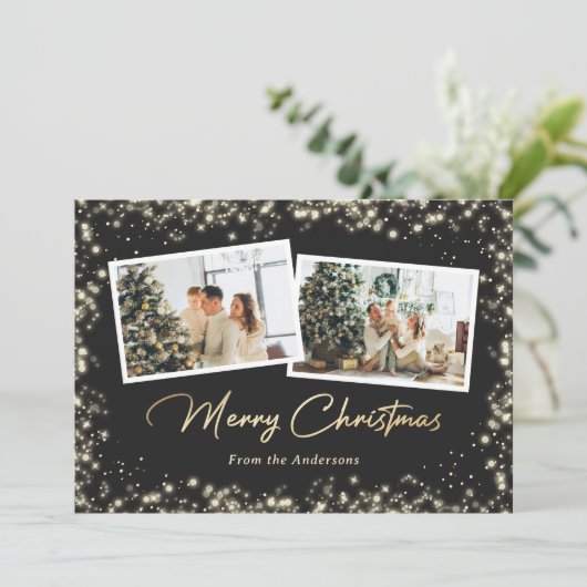 ブラックアンドホワイト バッファロープレイド ゴールドフォト クリスマス (スタンド正面)