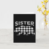 ブラックアンドホワイト バッファロープレイド シスター ベア クリスマス カード (黄色い花)