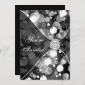 ブラックアンドホワイト バブルパーティー 招待状 テンプレート (正面/裏面)