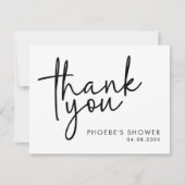 ブラックアンドホワイト ミニマル スクリプト ブライダル シャワー フラット サンキューカード (正面)