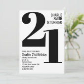 ブラックアンドホワイト モダン 21歳の誕生日パーティー 招待状 (スタンド正面)