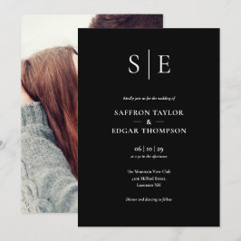 ブラックアンドホワイト モノグラム フォト ウェディング 招待状