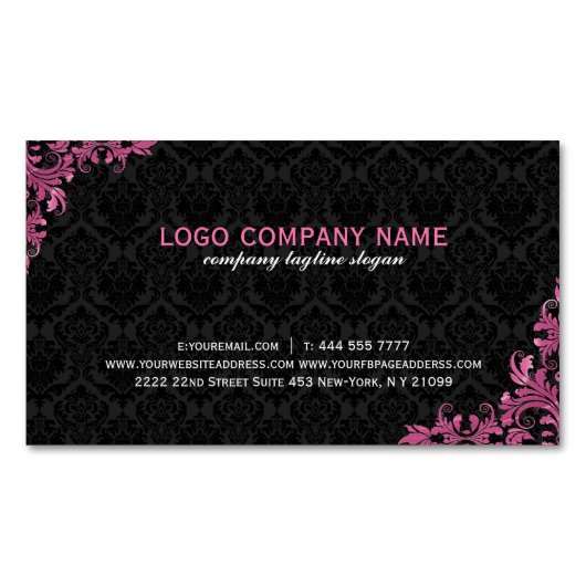 ブラックアンドマルーンレッドフローラレース2 マグネット名刺 (正面)