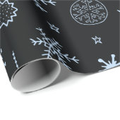 ブラックアンドライトブルー雪モダン片クリスマス ラッピングペーパー (ロールコーナー)